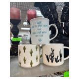 Three Ceramic Mugs with Various Designs