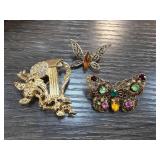 Three Butterfly and Lyre Brooches
