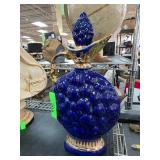 Decorative Blue Ceramic Decanter with Gold Accents