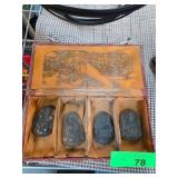Four Carved Stone Chinese Figures in Box