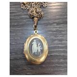 Gold-Tone Oval Locket With Chain