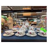 Floral Porcelain Tea Set with Marked Base