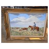 Betty Rose Painting of Cowboy and Cattle Scene
