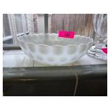 1940s Fire King White Glass Bowl with Scalloped De
