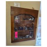 Wood Wall Cabinet With Blue Miniatures