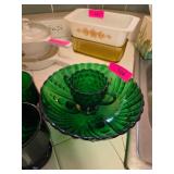 Green Glass Serving Plate and Cup Set