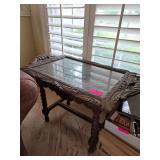 Barley twist Ornately Carved Wood Side Table With