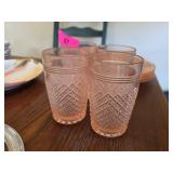 Four Pink Pressed Glass Tumblers