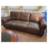 Brown Leather Sofa with Rolled Arms