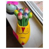 Decorative Dutch Wooden Shoe With Wooden Tulips
