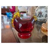 Ruby Red Glass Hen-Shaped Paperweight