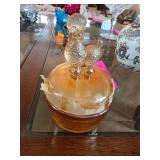 Amber-Toned Glass Covered Dish with Poodle Topper