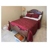 Wooden Bed Frame with Mattress and Linens