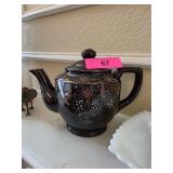 Brown Ceramic Teapot With Hand-Painted Design