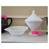 Milk Glass Lidded Dish and Bowl Set