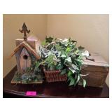 Wooden Birdhouse with Decor and Basket