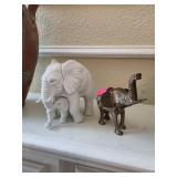 White Porcelain and Brass Elephant Figurines
