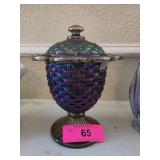 Iridescent Glass Covered Compote Bowl