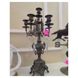 Ornate Metal Candelabra With Crystal Prisms