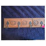 Wooden Wall Rack with Metal Hooks