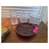 Wood Bowl and Decorative Glassware