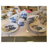 Japanese Porcelain Tea Set with Blue Floral Design