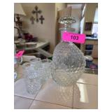 Hobnail Glass Decanter with Matching Glasses