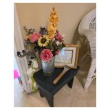 Decorative Display with Floral Arrangement and Fra