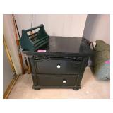 Black Wooden Two-Drawer Nightstand