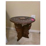 Hand-Carved Wooden Side Table With Inlay