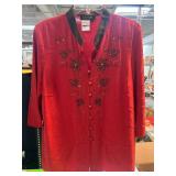 City Girl Red Embroidered Button-Up Top