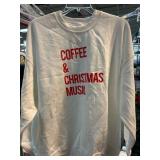White Sweatshirt With Coffee & Christmas Music Tex