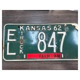 1962 Kansas Truck License Plate EL 847