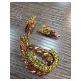 Gold-Tone Rhinestone Brooch and Clip Earrings Set