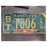 Kansas 1973 Trailer License Plate