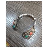 Sterling Silver Bracelet With Green and Red Stones
