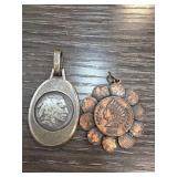 Two Coin Pendant Charms with Native American Motif