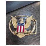 Gold-Tone Eagle Belt Buckle with Enamel Shield