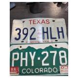 Two License Plates from Texas and Colorado