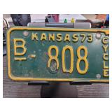 Kansas 1973 Cycle License Plate B-808