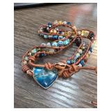 Handmade Leather Wrap Bracelet With Heart Pendant