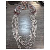 Beaded Multistrand Necklace with Geometric Motif