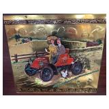 Decorative Brass Plaque with Vintage Car Scene