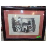 Framed Artwork of Building with Signed Print