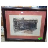 Framed Artwork of a Streetcar Signed by Artist