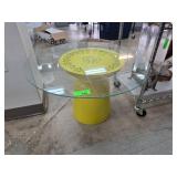 Yellow Pedestal Table with Glass Top