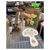 Vintage Wooden Mushroom Decor With Ceramic Plaque