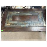 Wood and Metal Cocktail Table with Stone Inlay