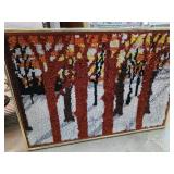 Framed Latch Hook Tapestry of Forest Scene