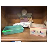 Wooden Goose Basket and Decor Lot with Bless This